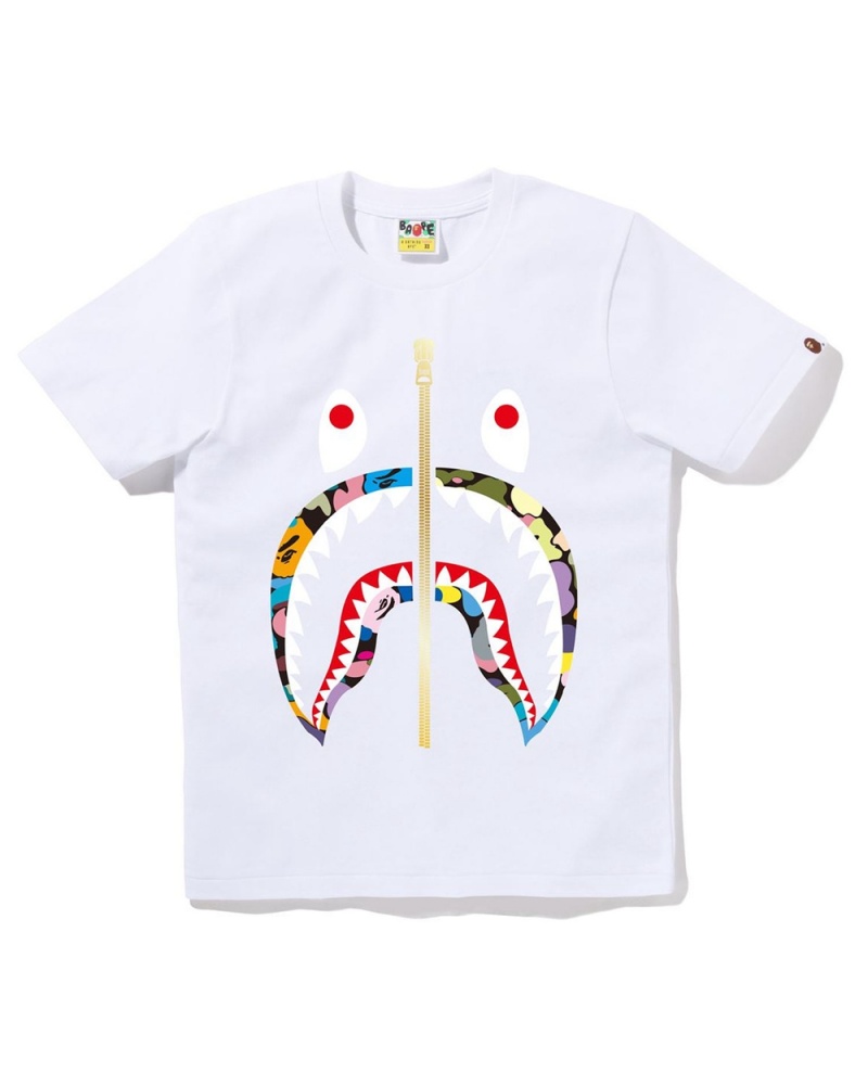 T Shirts Bape Multi Shark Blanche Femme | GOX-30259163